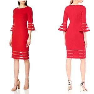 Calvin Klein Red Long Sleeve Dress with Flared Cuffs